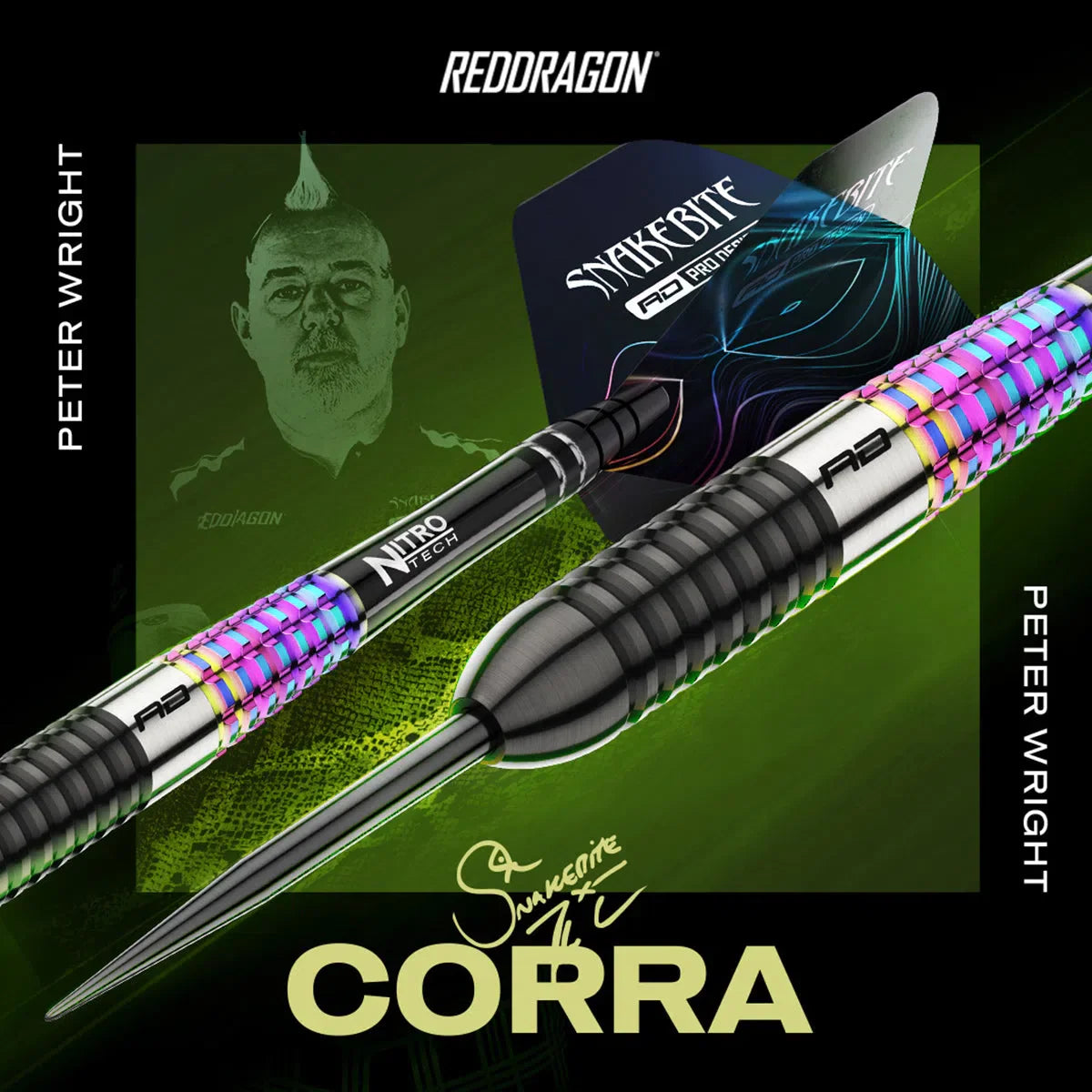 Peter Wright Corra 90% Tungsten Steel Tip Darts By Red Dragon
