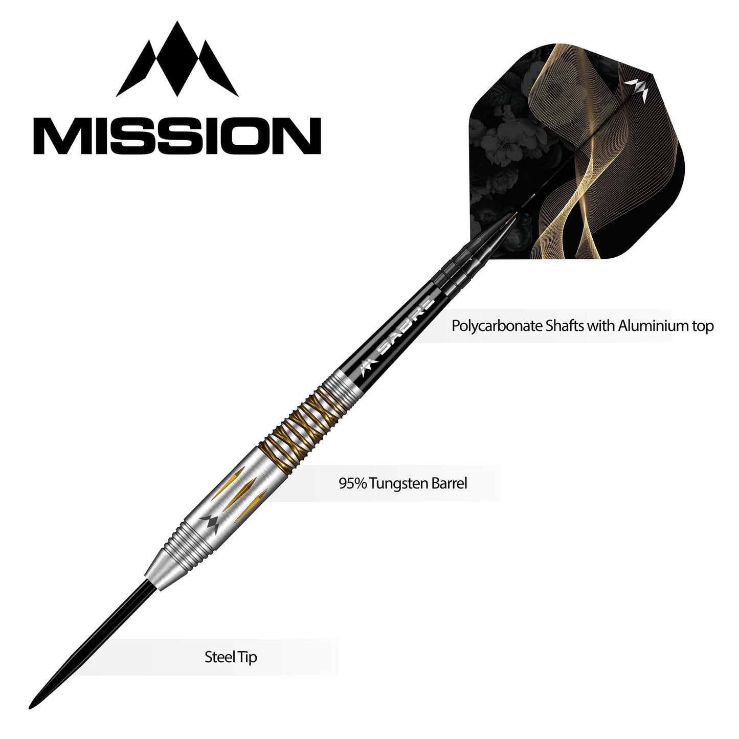 Mission Almudena Fajardo Ayuso Darts - Steel Tip - 95% Tungsten - Gold Pvd Milled Silver