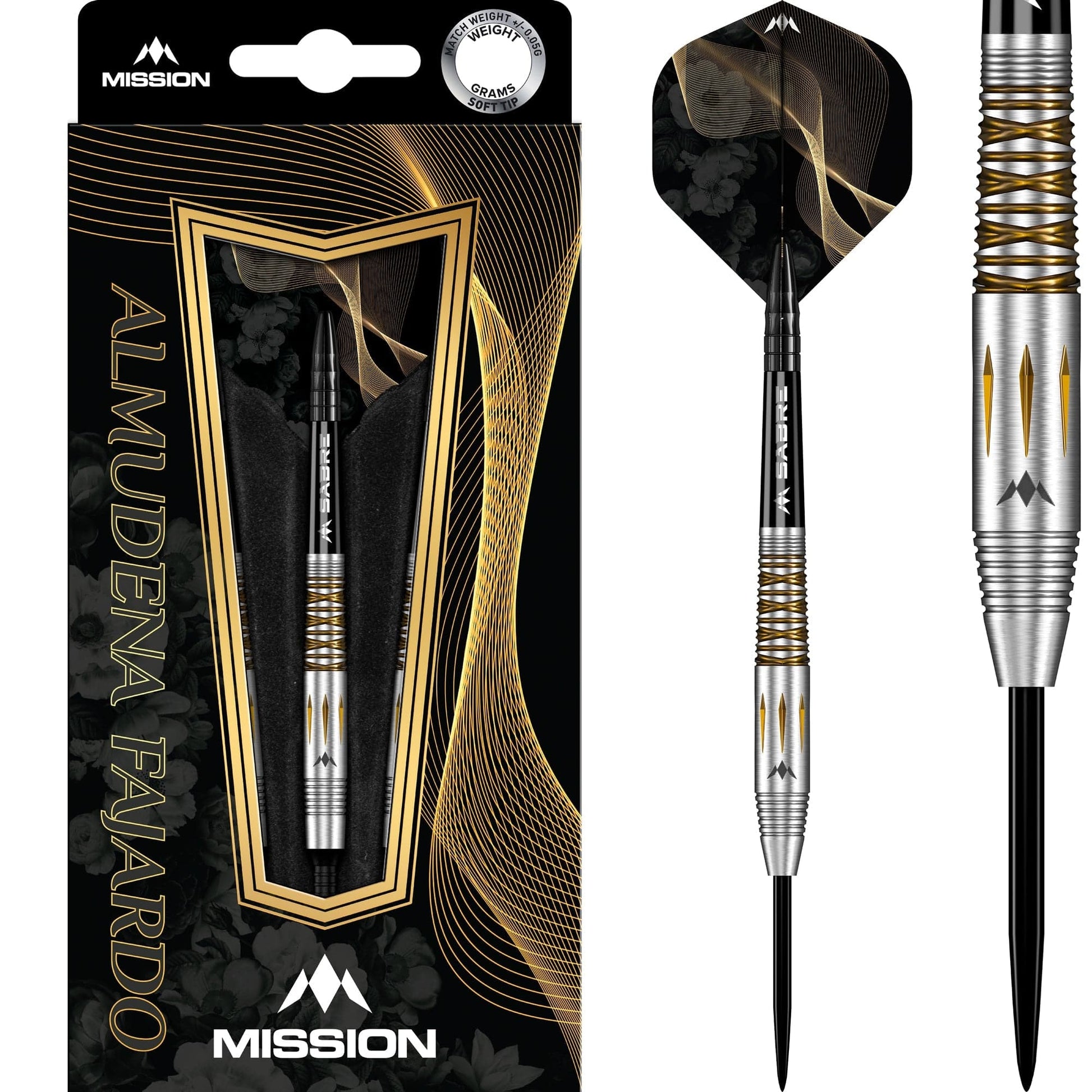 Mission Almudena Fajardo Ayuso Darts - Steel Tip - 95% Tungsten - Gold Pvd Milled Silver