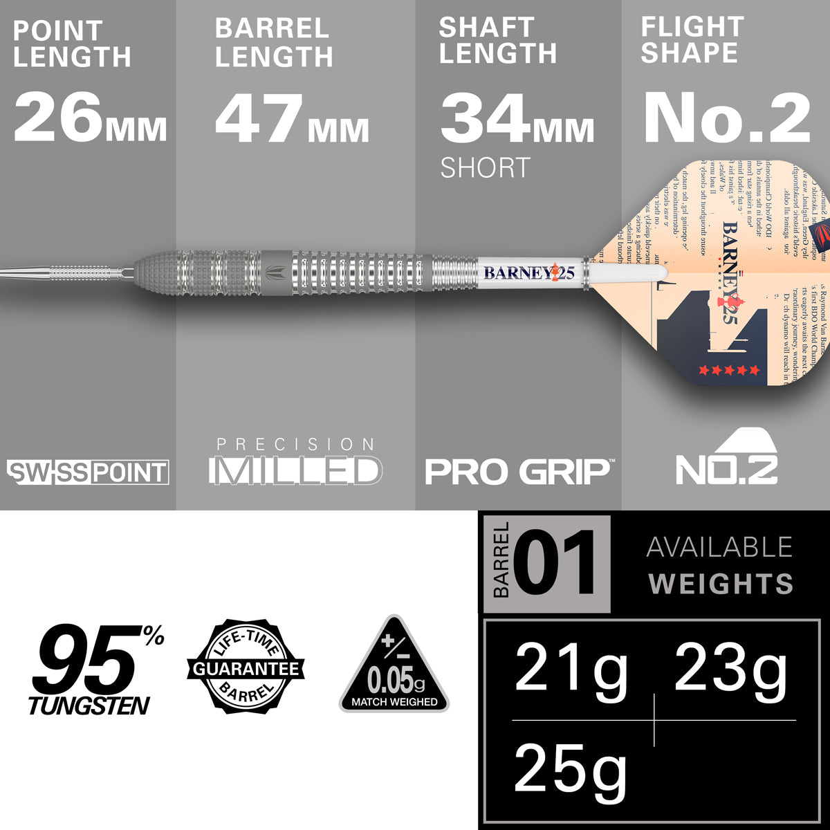 Barney 25 95% Tungsten Sp Steel Tip Darts By Target