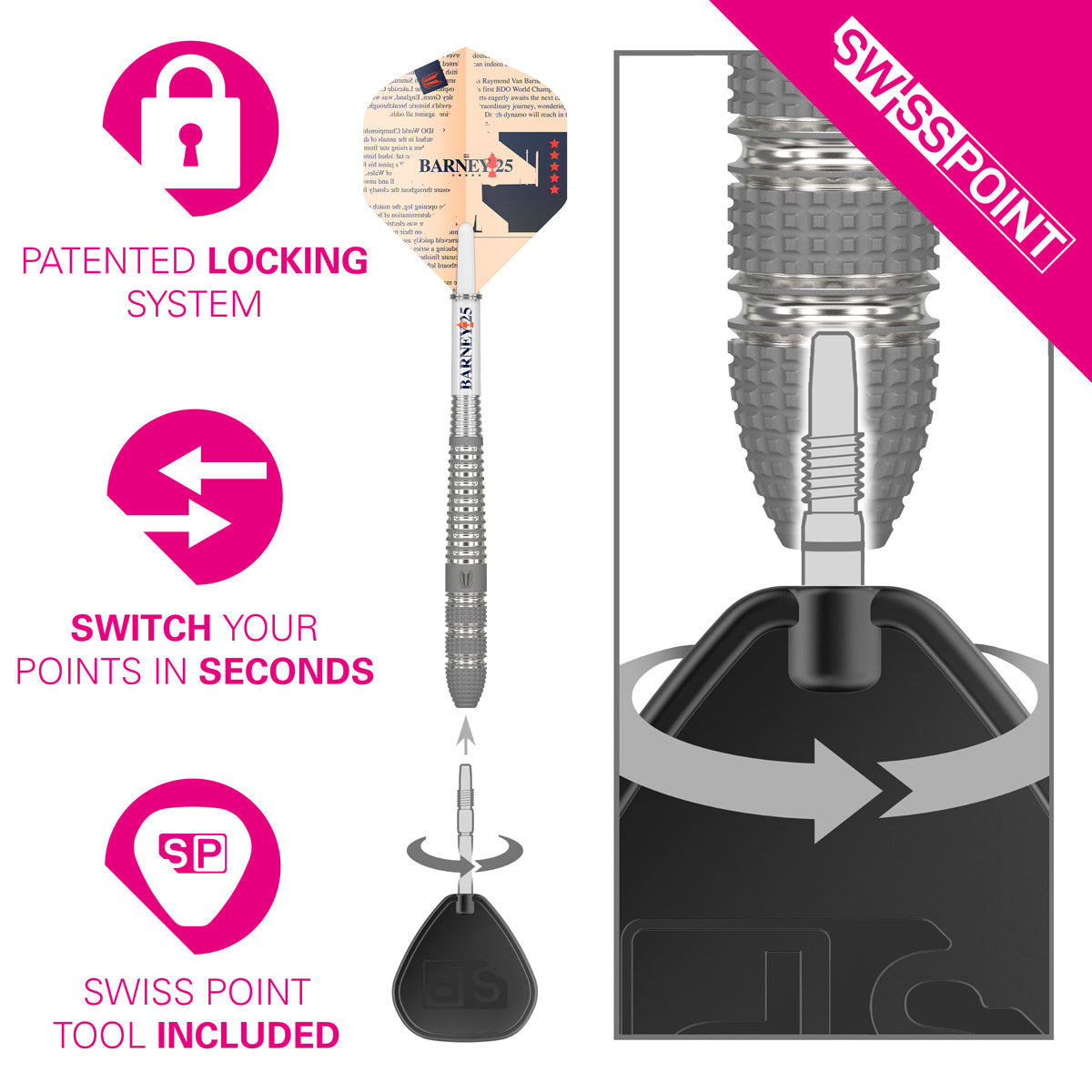 Barney 25 95% Tungsten Sp Steel Tip Darts By Target