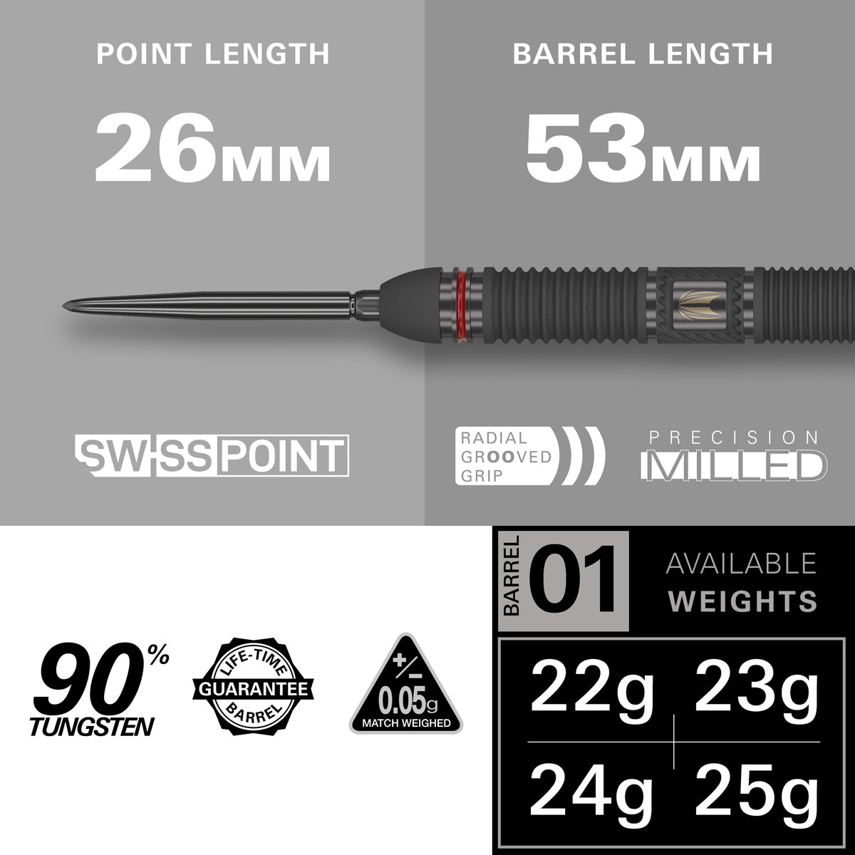 Scope 01 90% Tungsten Sp Steel Tip Darts By Target