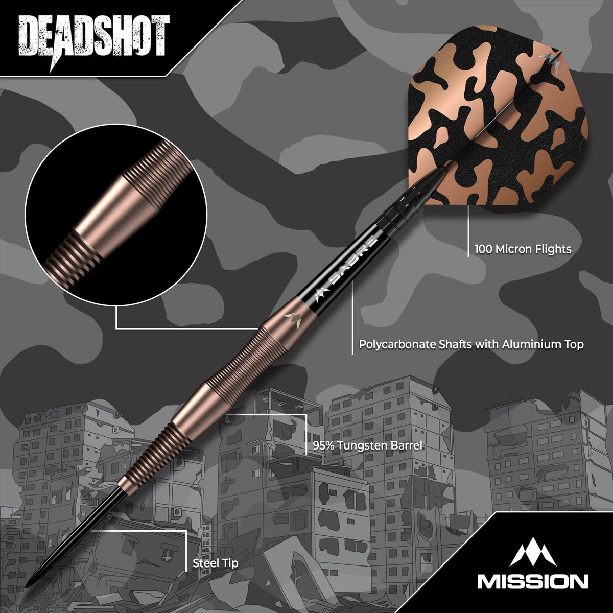 Mission Dead Shot Darts Steel Tip - 95% Tungsten - Bronze 23 Gram