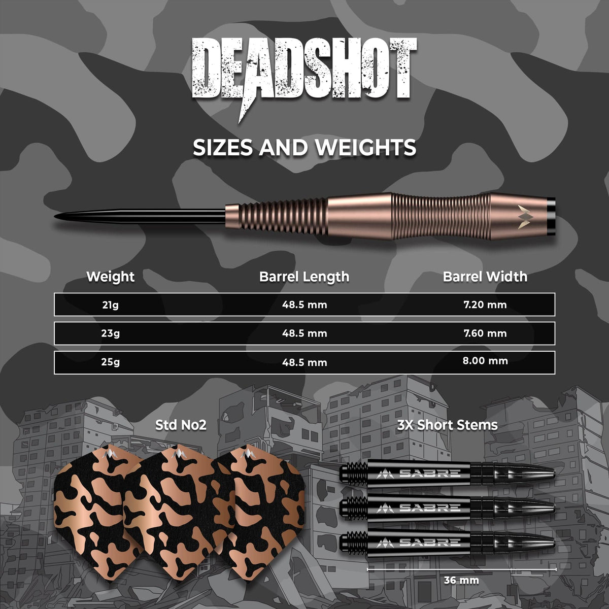 Mission Dead Shot Darts Steel Tip - 95% Tungsten - Bronze 23 Gram