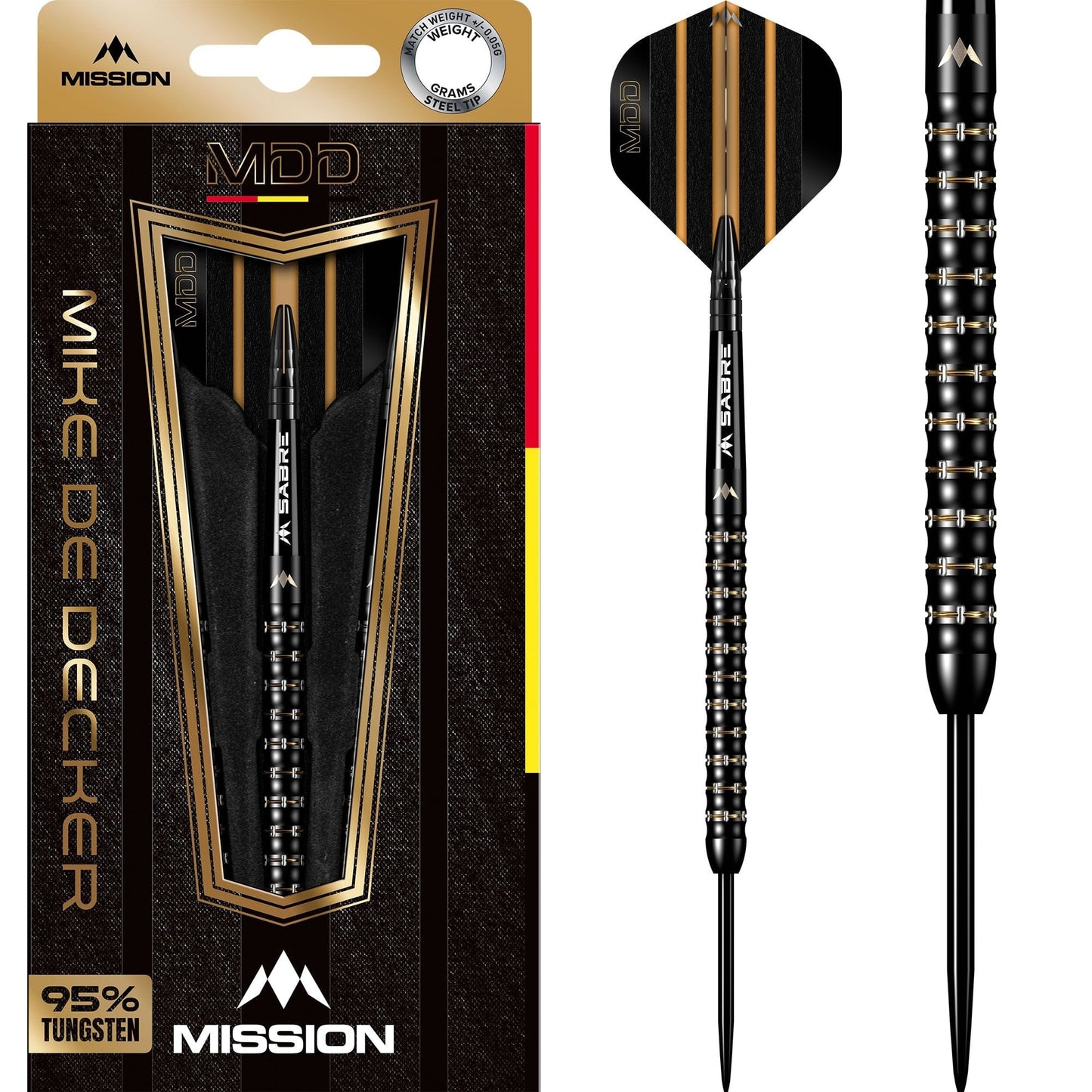 Mission Mike De Decker Darts - Steel Tip - 95% Tungsten - Black & Gold Pvd