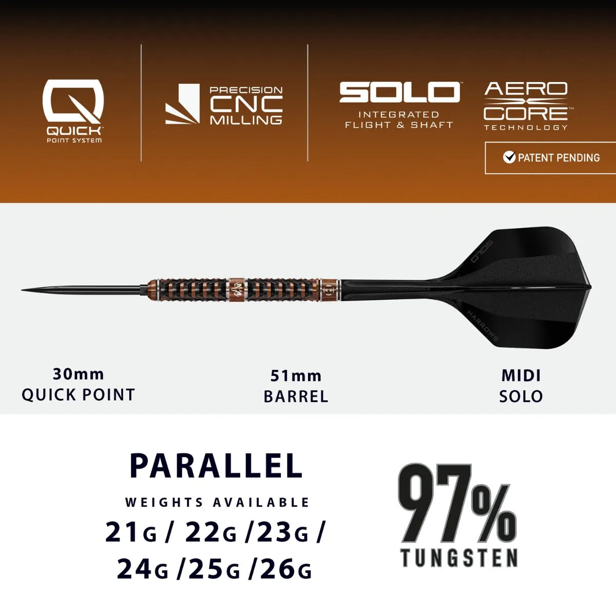 Harrows Wolfram Trinity 97% Tungsten Qp Steel Tip Darts