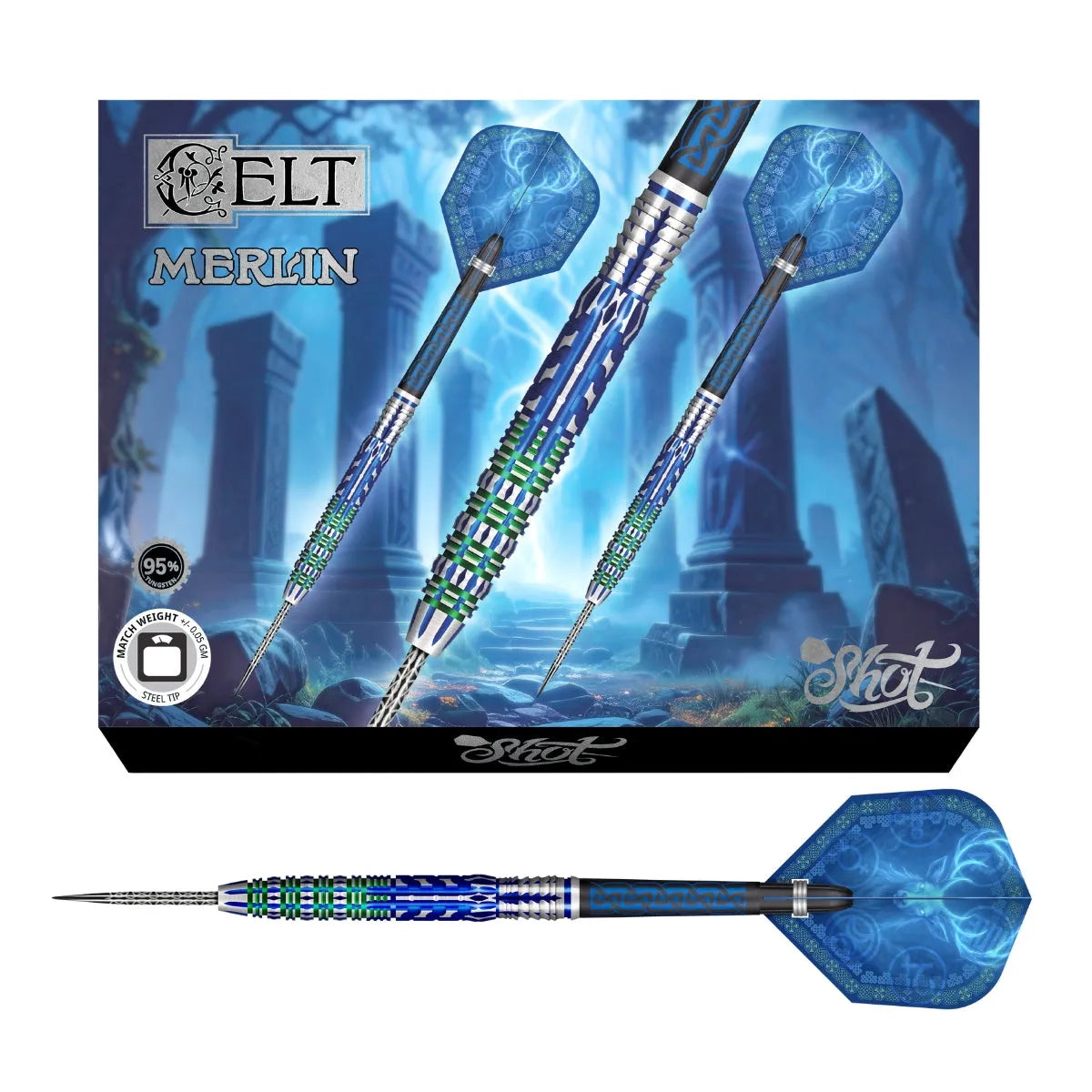 Shot Celt Merlin 95% Tungtsen Steel Tip Darts