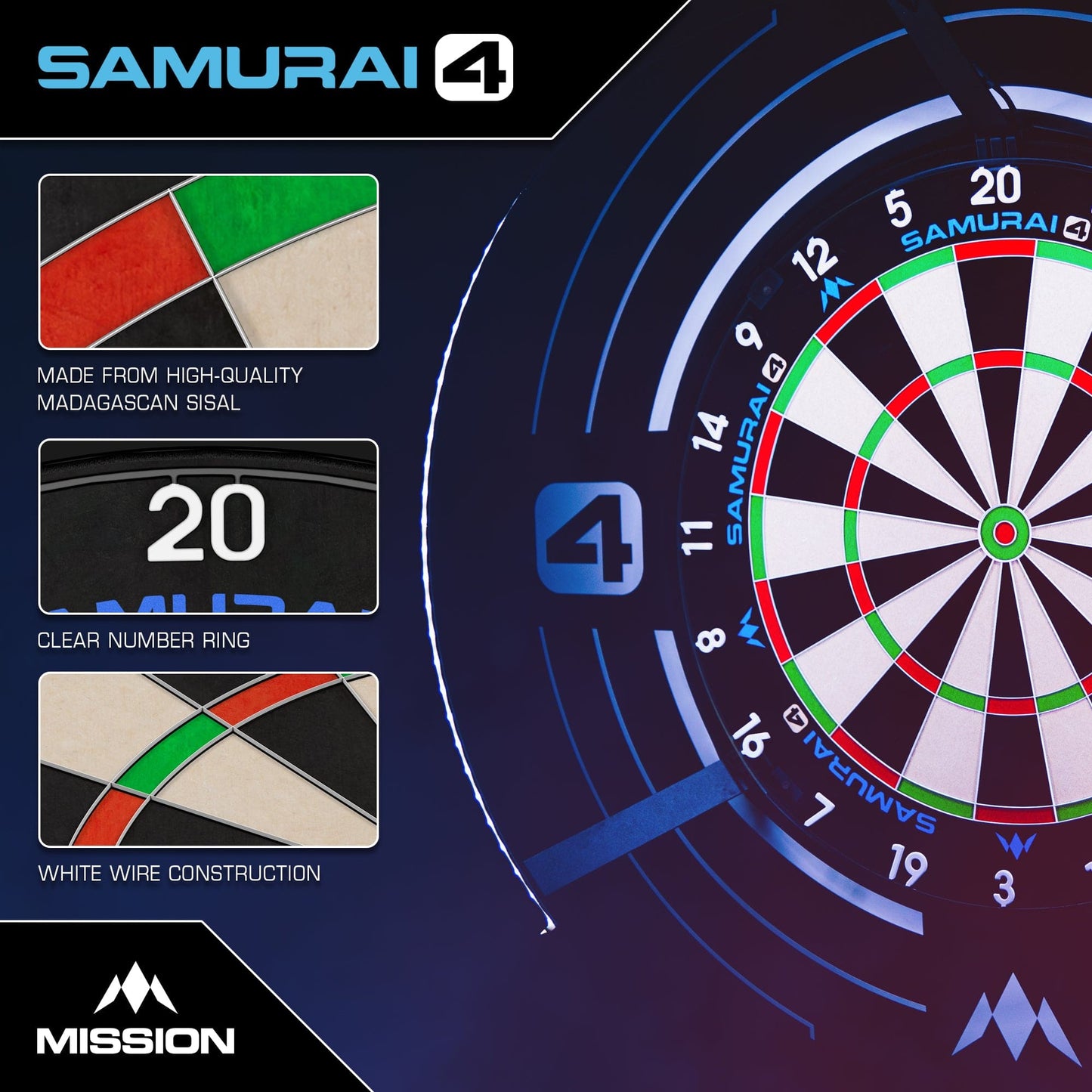 Mission Samurai 4 Dartboard Professional Knife Wire - White Spider