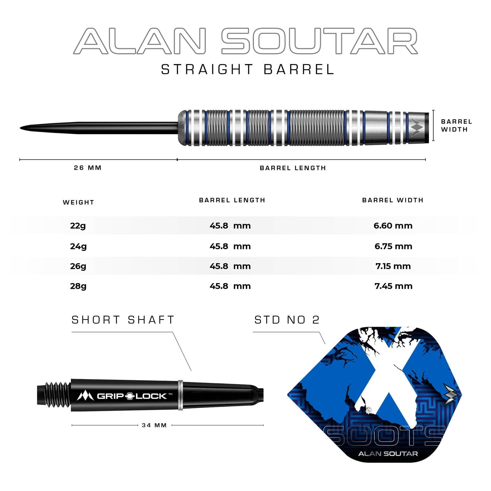 Mission Alan Soutar Darts - Steel Tip - Soots - Blue & White
