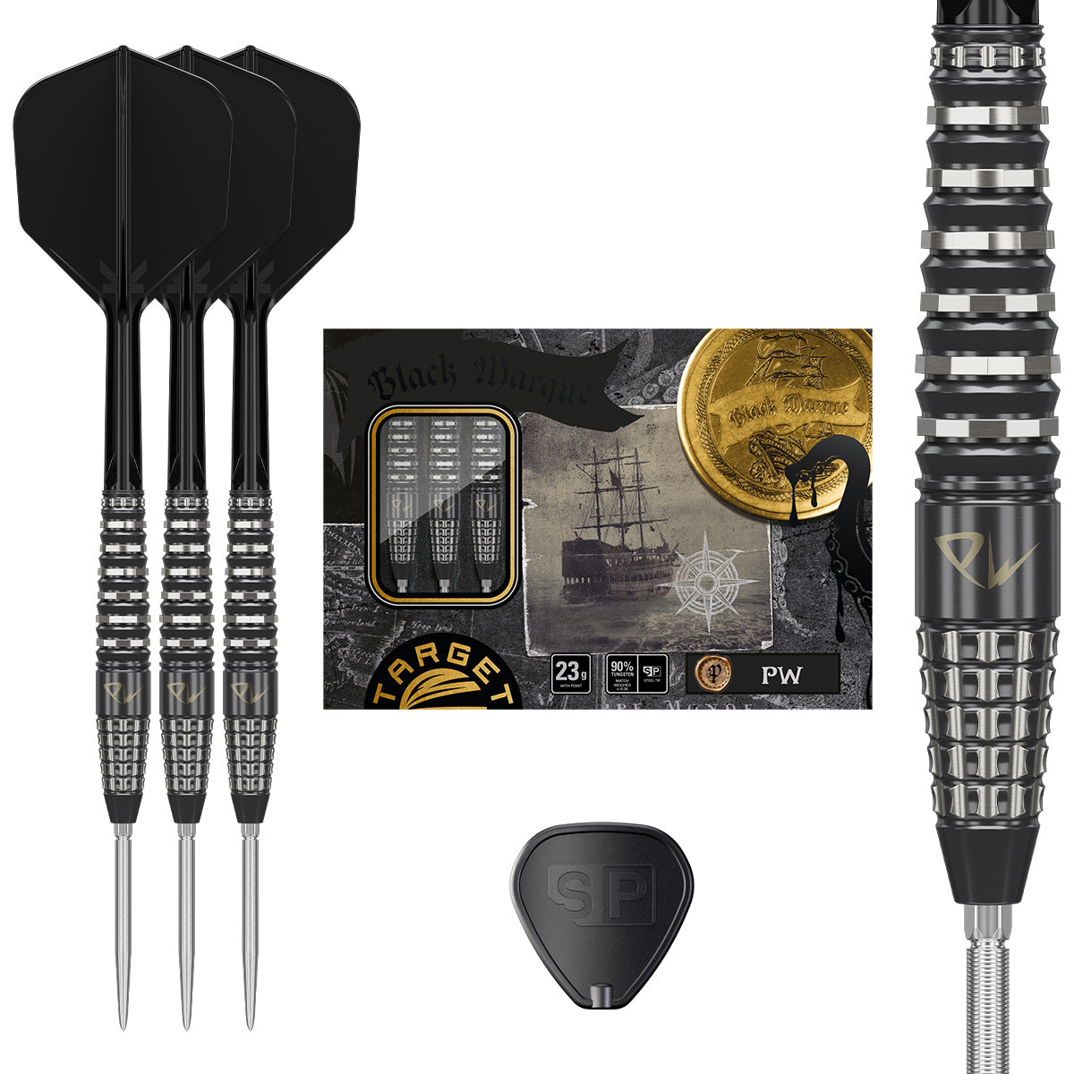Black Marque Pw 90% Tungsten Sp Steel Tip Darts By Target Japan