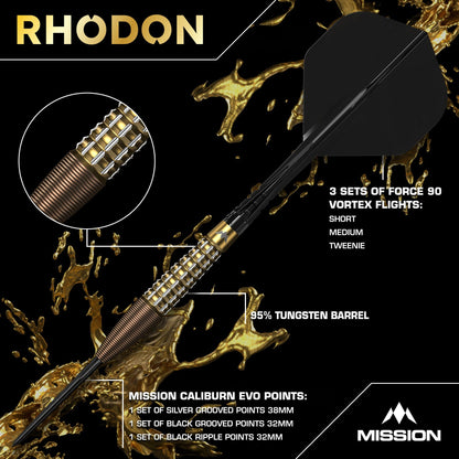 Mission Rhodon Darts Steel Tip - 95% Tungsten - Bronze & Gold Pvd 23 Gram
