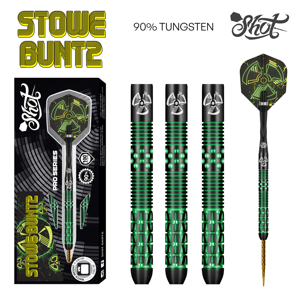 Stowe Buntz 2.0 Black 90% Tungsten Steel Tip Darts By Shot