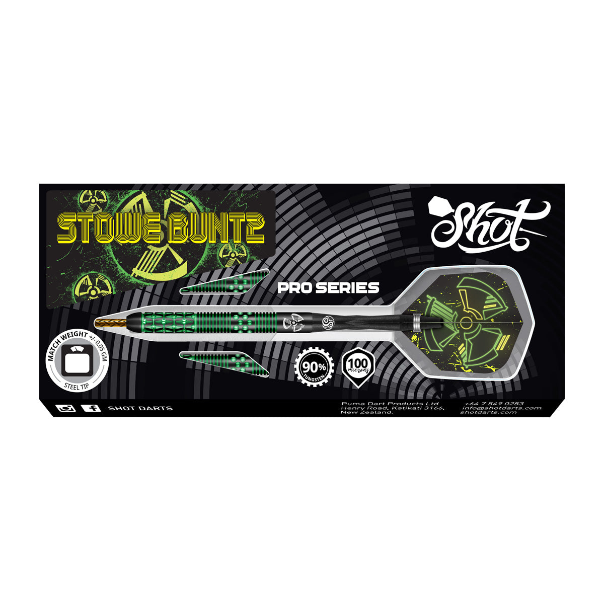 Stowe Buntz 2.0 Black 90% Tungsten Steel Tip Darts By Shot