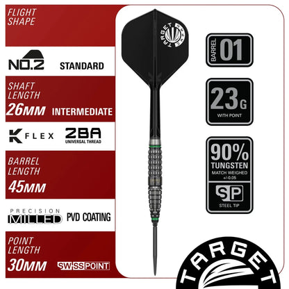 Target Japan Akito Yamagata Scream G2 Swiss Point 90% Steel Tip Darts