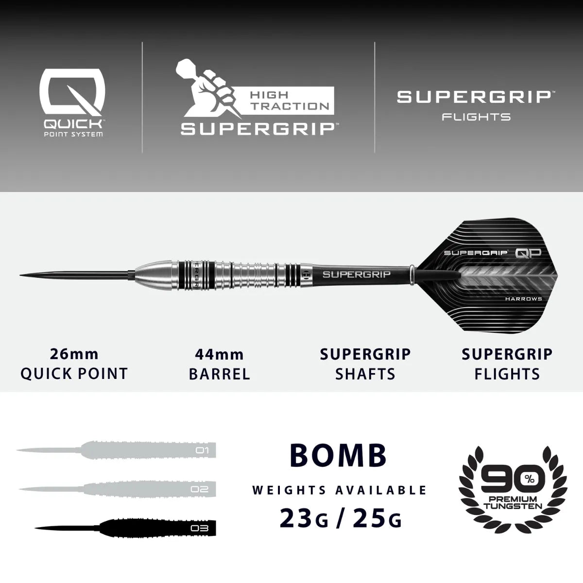 Harrows Supergrip Bomb stats and dimensions