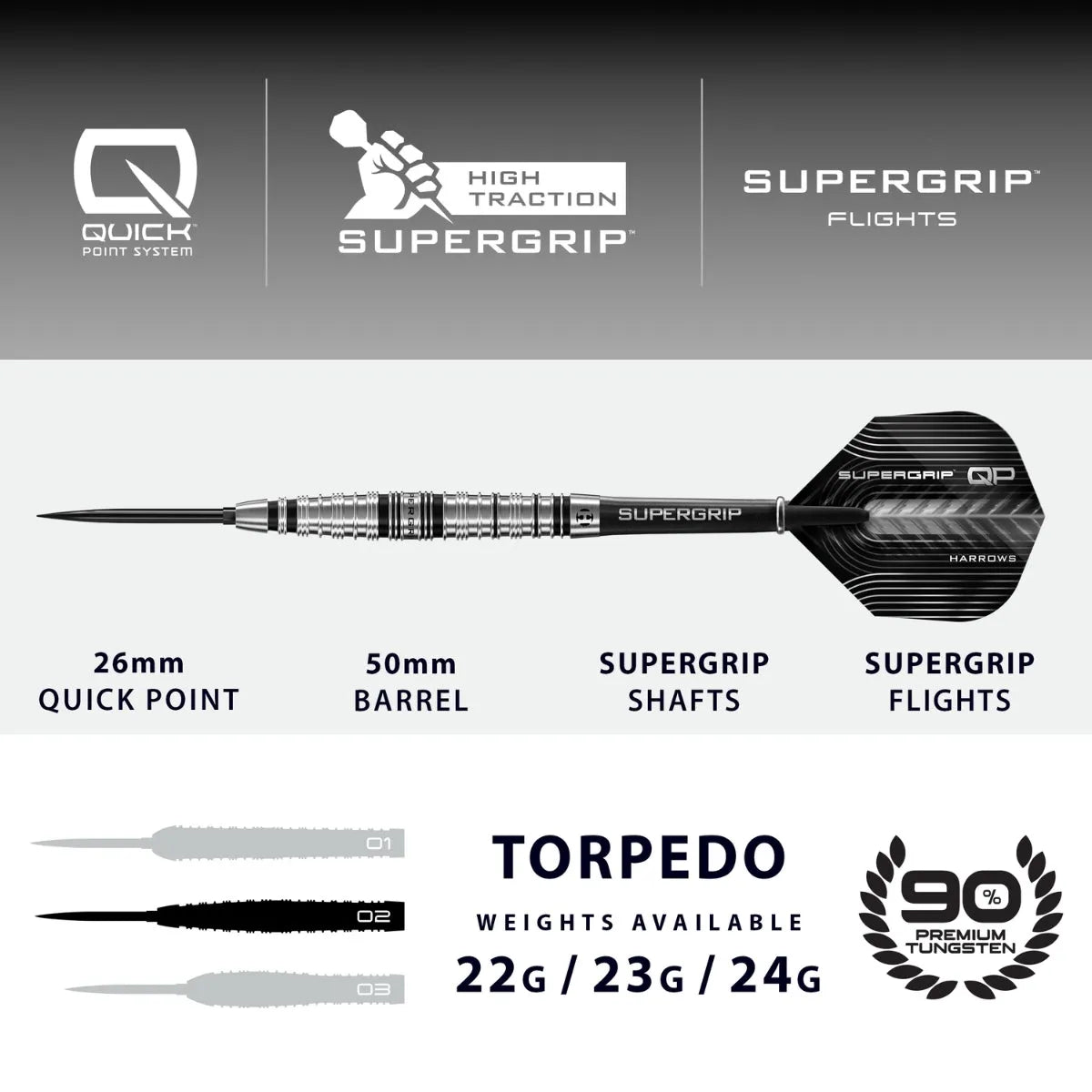 Harrows Supergrip Torpedo stats and dimensions