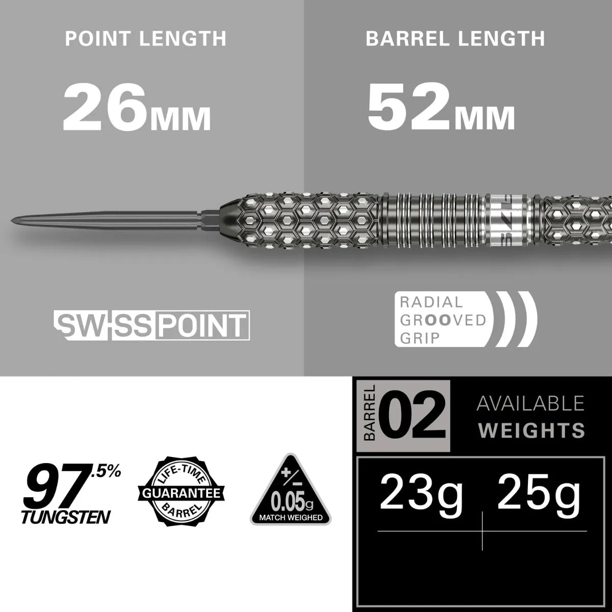 975 Ultra Marine 02 97.5% Tungsten Swiss Point Steel Tip Darts By Target
