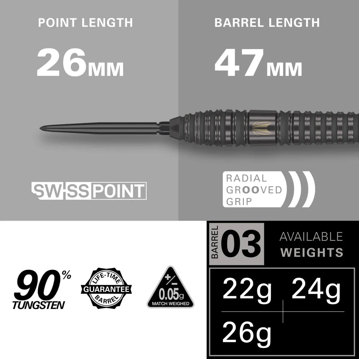 Bolide Void 03 90% Tungsten Sp Steel Tip Darts By Target