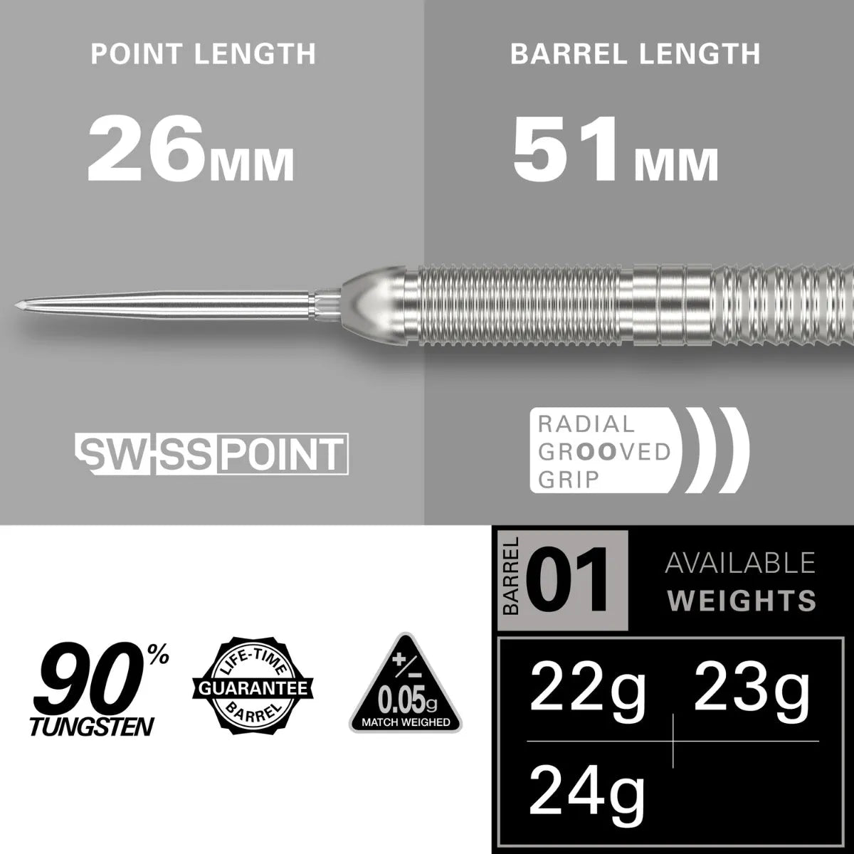 Crux 01 90% Tungsten Swiss Point Steel Tip Darts By Target