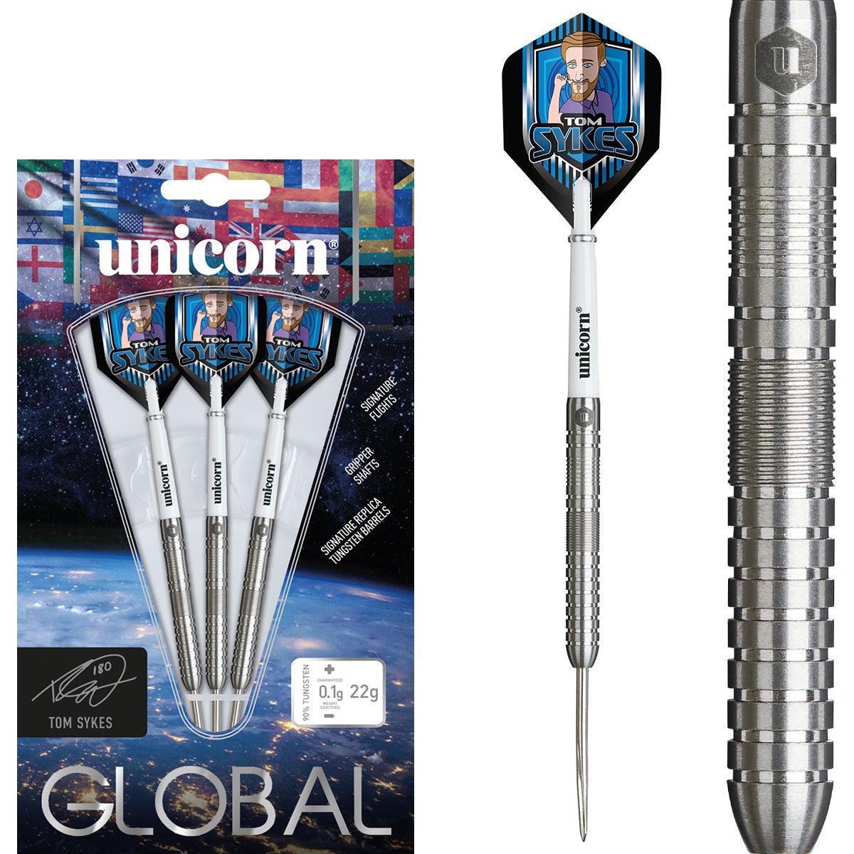 Tom Sykes 90% Tungsten Steel Tip Darts By Unicorn