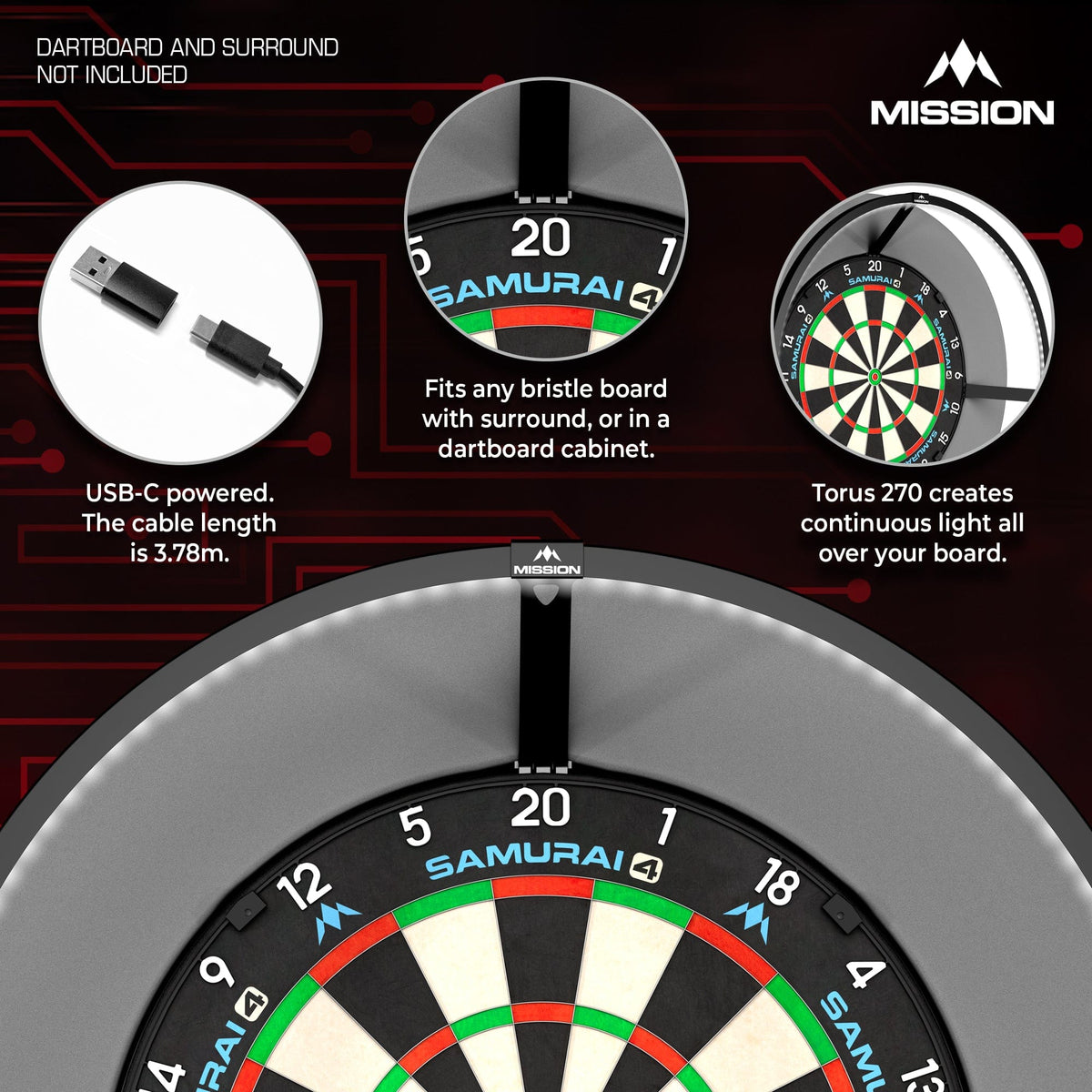 Mission Torus 270 Dartboard Lighting - Usb-C Red