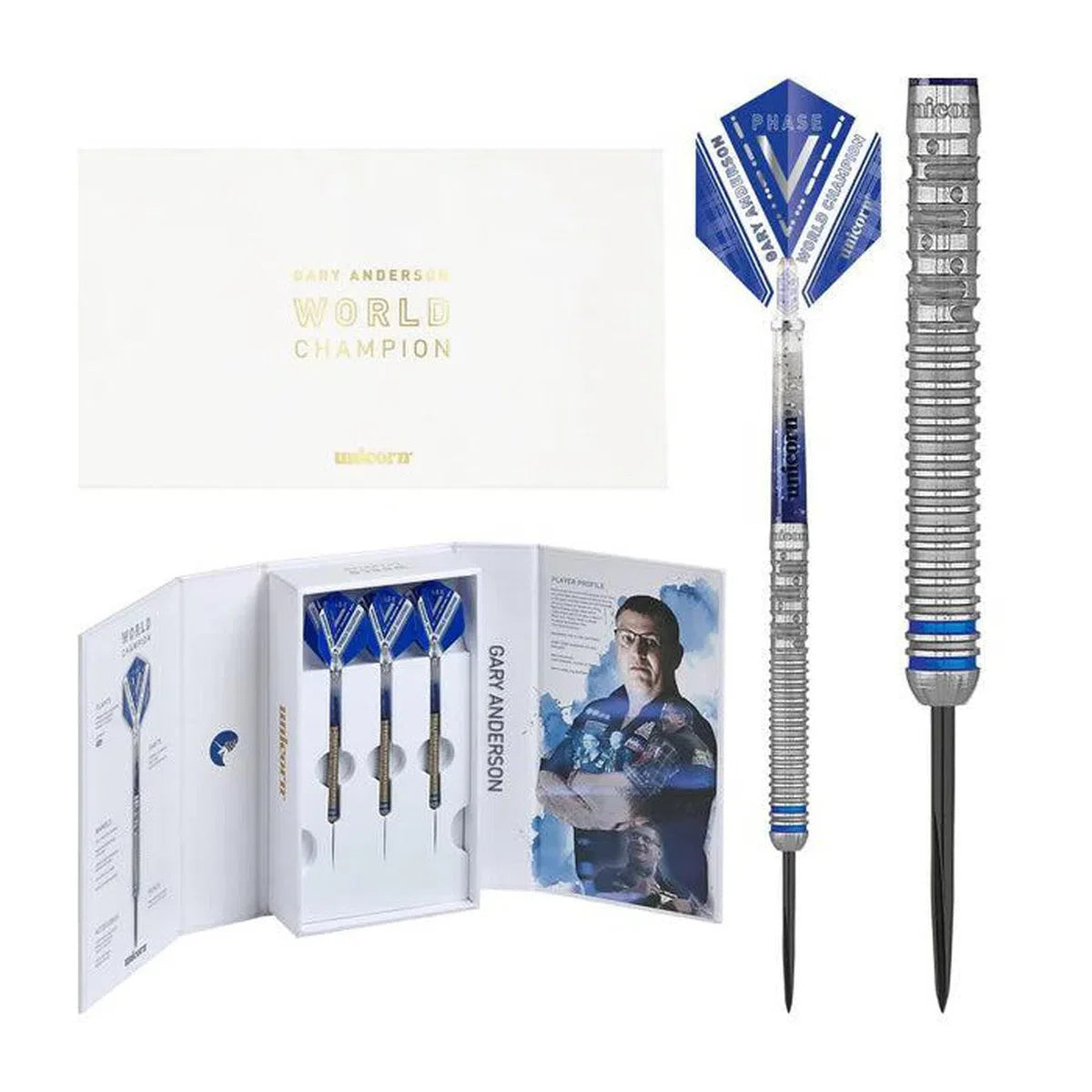 Gary Anderson Noir 90% Tungsten Phase 5 World Champion Steel Tip Darts By Unicorn 25 Gram