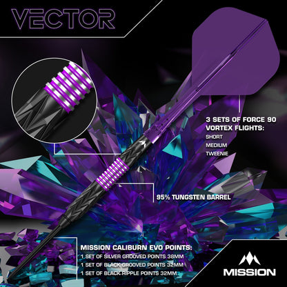 Mission Vector Darts Steel Tip - 95% Tungsten - Black Pvd & Purple Electro 24 Gram