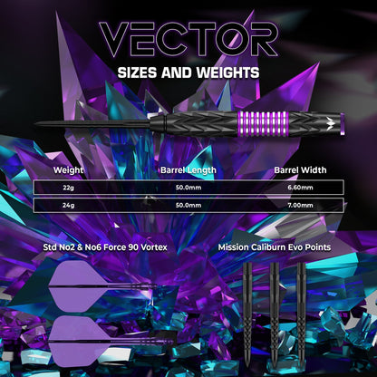 Mission Vector Darts Steel Tip - 95% Tungsten - Black Pvd & Purple Electro 24 Gram