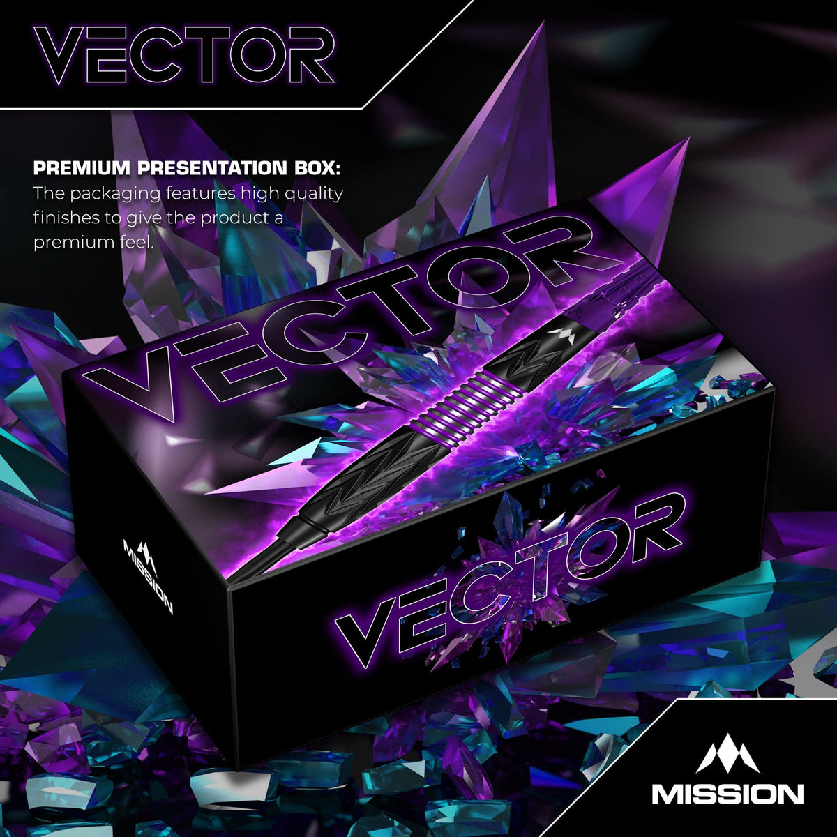 Mission Vector Darts Steel Tip - 95% Tungsten - Black Pvd & Purple Electro 24 Gram