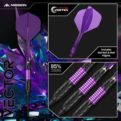 Mission Vector Darts Steel Tip - 95% Tungsten - Black Pvd & Purple Electro 24 Gram