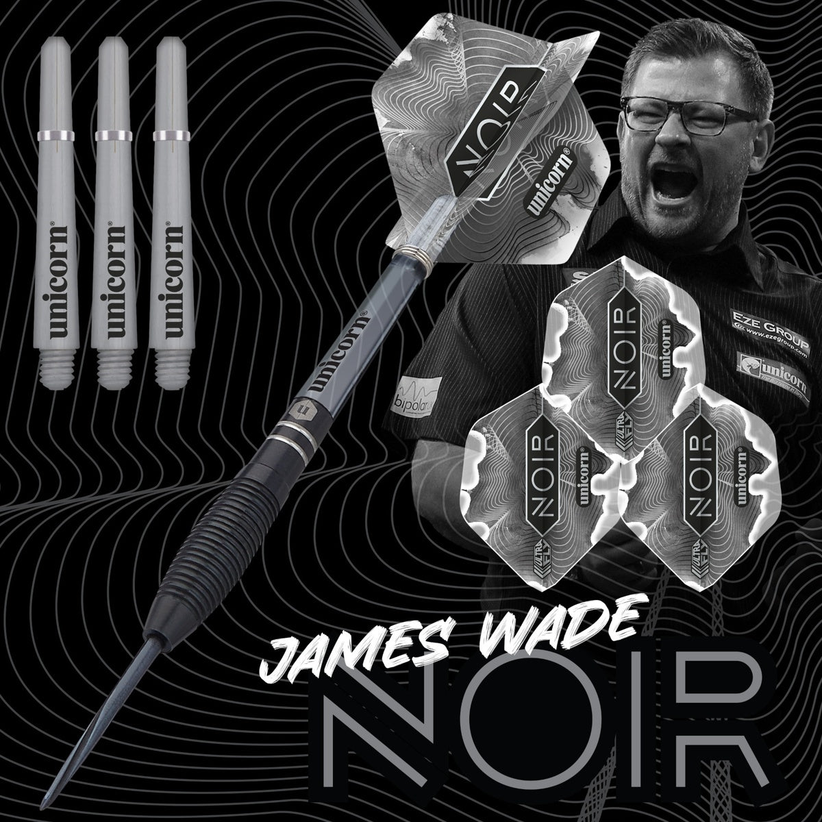James Wade Noir 90% Tungsten Steel Tip Darts By Unicorn