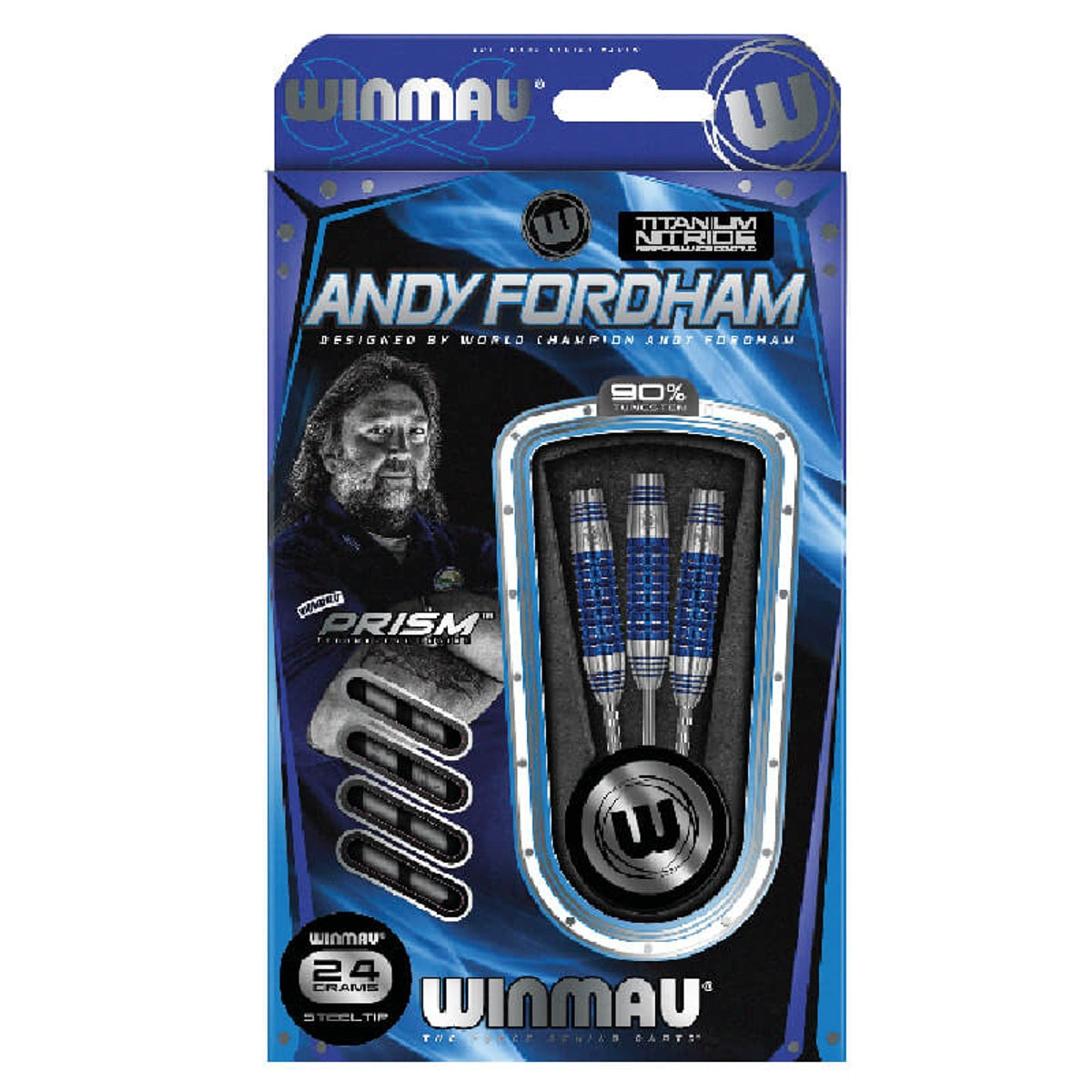 Andy Fordham Blue Titanium Nitride 90% Tungsten Steel Tip Darts By Winmau